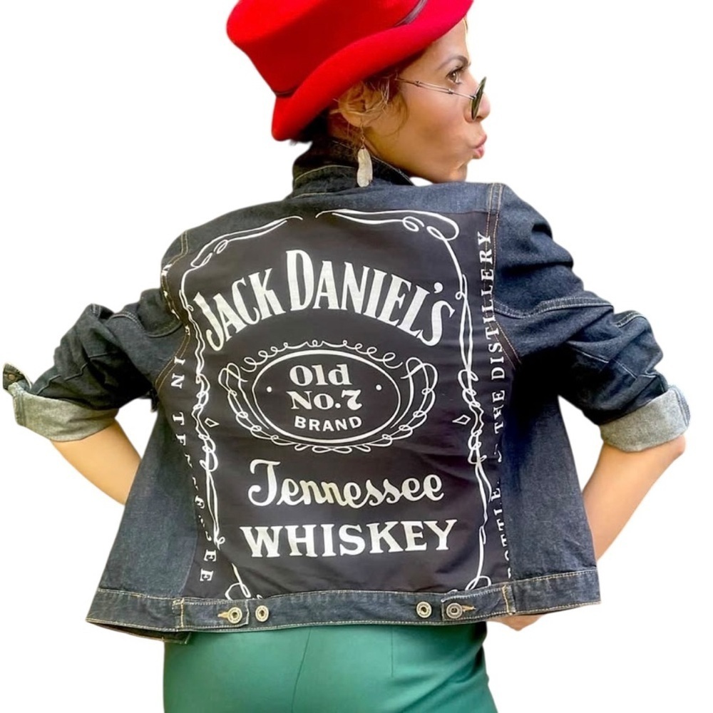 Jack Daniel’s Denim Jacket Madz Custom Size M Rocker BikerCore Goth Metal Vibe